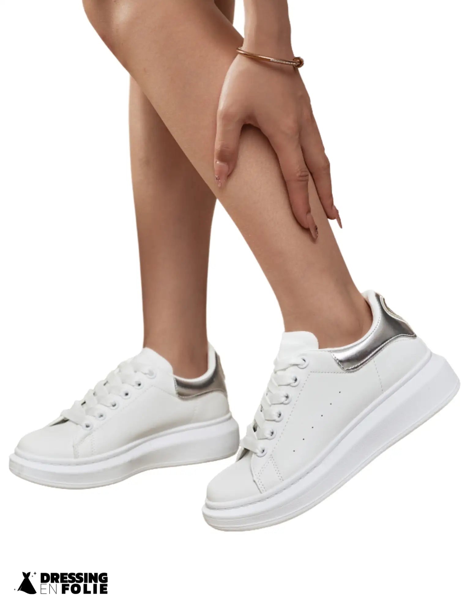 Basket femme blanche et argent best sale