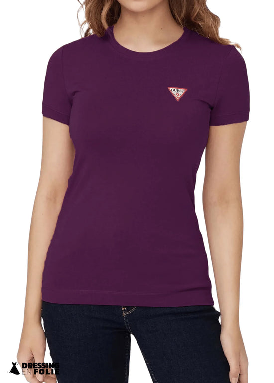 T-shirt coton uni Violet - Guess Femme