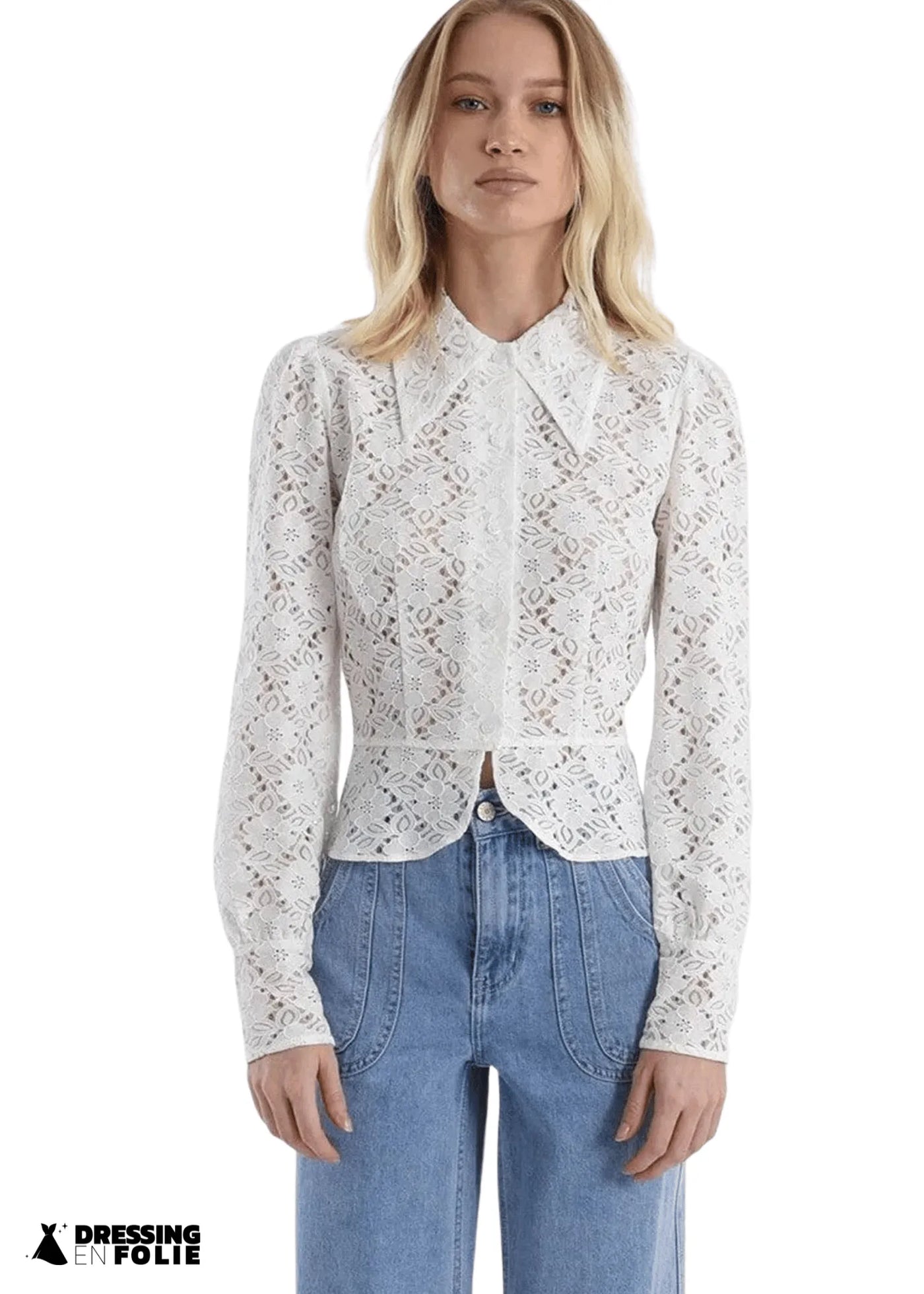 Chemisier dentelle blanc - Molly bracken - Blanc de face