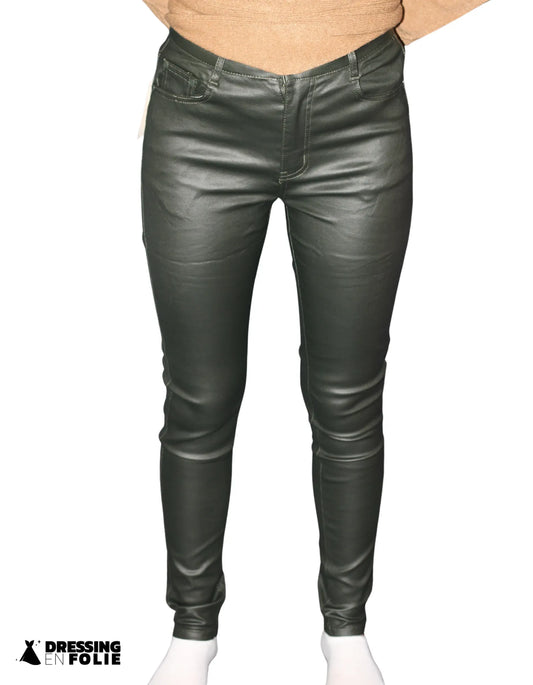 Pantalon similicuir kaki femme