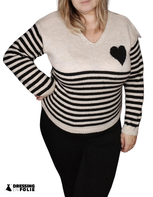 Pull rayure avec coeur