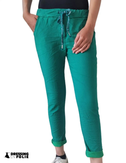 Pantalon magique vert pétrole