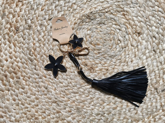 Breloque de sac fleurs noir